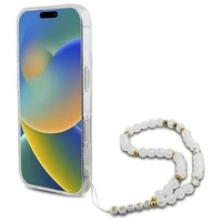 Guess IML Mirdzošs ar pērļu siksniņu Magnētiskais viedtālruņa apvalks iPhone 16 Plus - caurspīdīgs