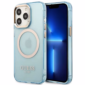 Guess Gold Outline caurspīdīgs Magnētiskais MagSafe viedtālruņa apvalks iPhone 13 Pro / iPhone 13 - zils