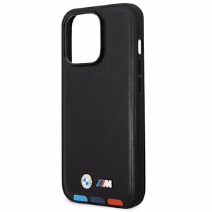Viedtālruņa apvalks BMW BMHMP14L22PTDK iPhone 14 Pro 6.1 "melns / melna Ādas Zīmogs Trīskrāsu Magnētiskais
