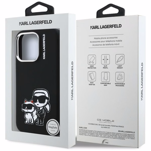 Karl Lagerfeld Silikona Karl&Choupette Sketch MagSafe Maciņš for iPhone 16 Pro - melns