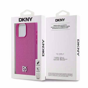 DKNY Ādas monogrammas raksta metāla logotips Magnētiskais viedtālruņa apvalks iPhone 15 Pro Max - rozā