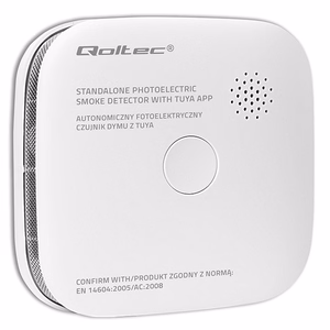 Qoltec 52579 Bezvadu dūmu detektors ar bateriju | Tuya | Wi-fi | sensora kalpošanas laiks 10 gadi | trauksme 85dB | LED