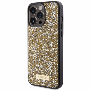 Guess Rhinestone Metal Logo case for iPhone 15 Pro Max - yellow