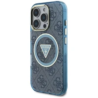 Guess IML Metal Glitter 4G Circle Triangle magnētiskais viedtālruņa apvalks iPhone 16 Pro Max - zils