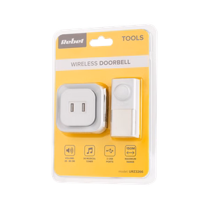 Rebel kontaktligzdā iespraužams 230 V bezvadu durvju zvans (36 melodijas, 2 USB porti)
