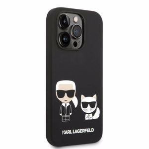 Karl Lagerfeld KLHMP14LSSKCK iPhone 14 Pro 6.1 "cietais viedtālruņa apvalks melns / melns šķidrais silikona Karl & Choupette MagSafe