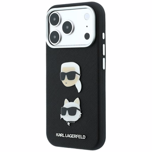Karl Lagerfeld Saffiano Karl & Choupette Heads Pins & Logo vāciņš modelim iPhone 18 Pro / 17 Pro – melns