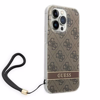 Guess GUOHCP14LH4STW iPhone 14 Pro 6.1 "brūns / brūns cietais apvalks 4G druka Siksna