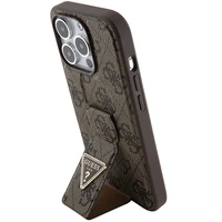 Guess Grip Stand 4G Triangle Strass viedtālruņa apvalks iPhone 15 Pro - brūns