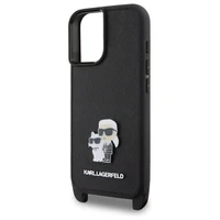 Karl Lagerfeld Saffiano Karl&Choupette Metal Pin CBDY siksna iPhone 16 viedtālruņa apvalks – melns