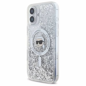Karl Lagerfeld šķidruma spīdumu Karl galvas MagSafe viedtālruņa apvalks iPhone 16 Plus - caurspīdīgs