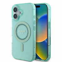 Guess IML Rhinestones Magnētiskais viedtālruņa apvalks iPhone 16 Plus - zaļš