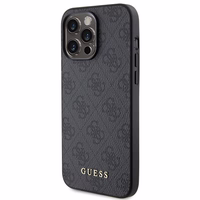 Guess 4G Metal Gold Logo viedtālruņa apvalks iPhone 15 Pro – pelēks
