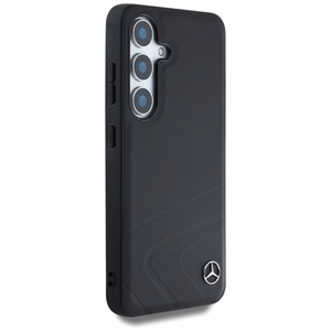 Mercedes Ādas Horizontālas iespiestas izliekumi Magnētiskais apvalks Samsung Galaxy S25 - melns