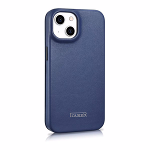 iCarer CE Premium ādas folio viedtālruņa apvalks iPhone 14 Plus magnētiskais atveramais ādas folio apvalks MagSafe zila