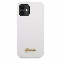 Guess GUHCP12SLSLMGWH iPhone 12 mini 5.4" balts/balts cietais apvalks Metal Logo Script