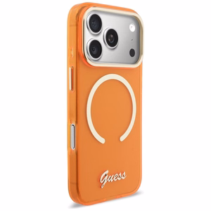Guess IML Script Metal MagSafe Maciņš for iPhone 17 Pro - oranžs