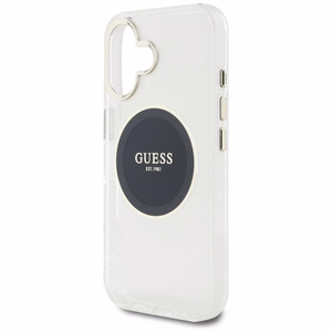 Guess IML Metal Colored Circle Classic Logo Magnētiskais viedtālruņa apvalks iPhone 16 - melns