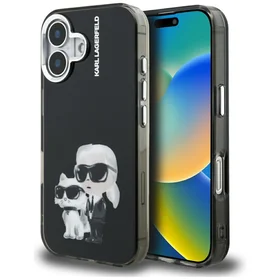 Karl Lagerfeld IML Aquarelle Karl & Choupette & Logo iPhone 16 macins - melns