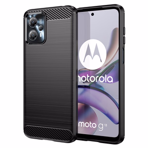 Carbon viedtālruņa apvalks Motorola Moto G13 elastīgs silikona oglekļa apvalks melns