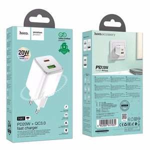 Lādētājs Hoco USB A + USB C QC3.0 PD 3A 20W N41 balts