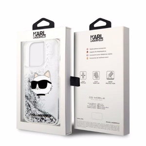 Karl Lagerfeld KLHCP14LLNHCCS iPhone 14 Pro 6.1" cietais viedtālruņa apvalks sudrabains/sudrabains Mirdzošs Choupette Head