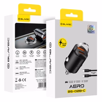 Blavec Auto lādētājs BS-02B-C Aero - USB + Type C - QC 3.0 18W PD 30W ar Type C to Type C cable (CCBS02BCA-UCB) melns