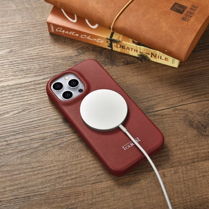 iCarer CE Premium ādas folio viedtālruņa apvalks iPhone 14 Pro Max magnētiskais atveramais apvalks MagSafe sarkana