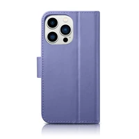 iCarer Maki apvalks 2in1 vāks iPhone 14 Pro Max ādas atverams vāks Anti-RFID gaiši violets (WMI14220728-LP)
