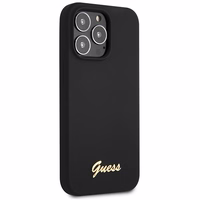 Viedtālruņa apvalks Guess GUHCP13XLSLMGBK iPhone 13 Pro Max 6.7" melna/melna cietais apvalks Silikona Uzraksts Zelta Logotips