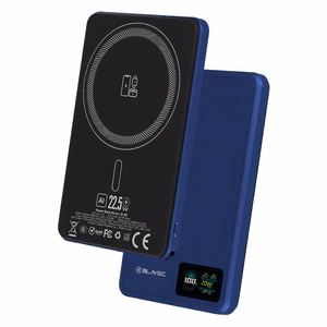 Blavec BJ-03 ārējais akumulators 5000mAh īpaši plāns 7,8 mm Type-C 22,5W magnētisks MagSafe 3-in-1 tumši zils alumīnijs