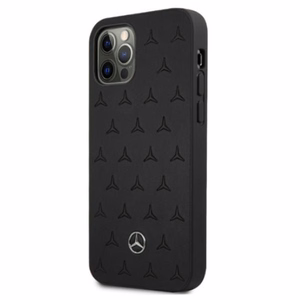 Mercedes Ādas zvaigžņu raksta viedtālruņa apvalks iPhone 12 Pro Max - melns