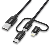 Choetech 3in1 MFI kabelis USB - USB Type C / micro USB / Lightning (uzlāde 3A / datu pārraide 480 Mbps) 1.2 m, melns (IP0030-BK)