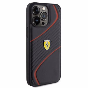 Ferrari Twist Metal Logo maciņš iPhone 15 Pro Max melns