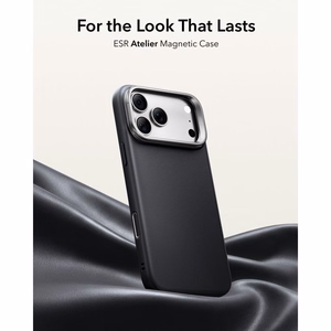 ESR Leather vāciņš modelim iPhone 18 Pro / 17 Pro, ar statīvu, saderīgs ar MagSafe – melns