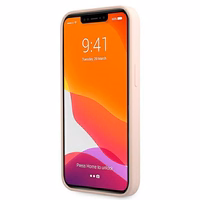 Guess GUHMP13XLSLMGLP viedtālruņa apvalks iPhone 13 Pro Max 6.7" gaiši rozā cietais silikona ar zelta logotipu MagSafe