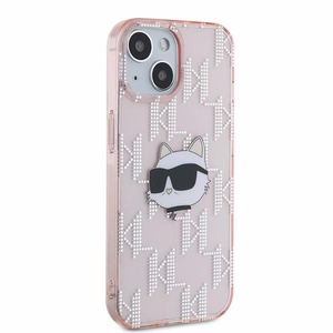 Karl Lagerfeld IML Choupette galvas un monogrammas apvalks iPhone 15 / 14 / 13 - rozā