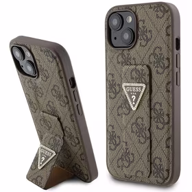 Guess viedtālruņa apvalks ar statīvu Grip Stand 4G Triangle Strass iPhone 15 - brūns