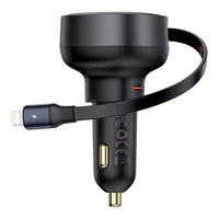 Autolādētājs Baseus Enjoyment Pro ar lightning kabeli + USB-C, 55W (melns)
