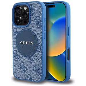 Guess 4G Circle Classic Logo MagSafe case for iPhone 16 Pro - blue