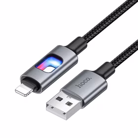 USB kabelis ar LED diodēm USB A uz Lightning Hoco 2,4A 1,2 m U144 melns