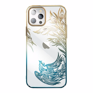 Luksusa iPhone 14 Plus apvalks ar Kingxbar Phoenix kristāliem - zelta un zils
