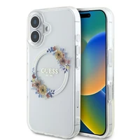 Guess IML Ziedu vainags Magnētiskais viedtālruņa apvalks iPhone 16 Plus - caurspīdīgs