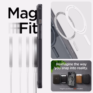 Spigen Ultra Hybrid Mag viedtālruņa apvalks ar MagSafe iPhone 15 Plus - tumši pelēks (Zero One raksts)
