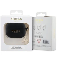 Guess GUAP2LECG4K apvalks AirPods Pro 2 austiņām - melns Liquid Silicone Mirdzošs Trīsstūra piekariņš
