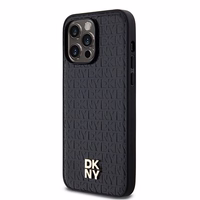 DKNY ādas monogrammas raksta ar metāla logotipu magnētiskais viedtālruņa apvalks iPhone 14 Pro Max – melns
