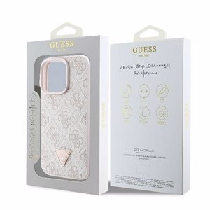 Guess Ādas 4G Trīsstūra Strass Magnētiskais viedtālruņa apvalks iPhone 16 Pro Max - rozā