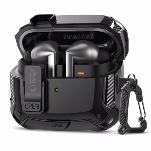 Tech-Protect silikona apvalks ar āķi Samsung Galaxy Buds 3 / 3 FE / 3 Pro austiņām - melns