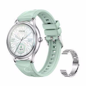 COLMI L28 Смарт-часы (серебристо-зелёный + серебристый стальной ремешок)