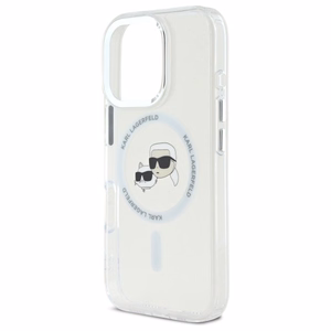 Karl Lagerfeld IML Metal Karl&Choupette Head magnētiskais viedtālruņa apvalks iPhone 16 Pro - balts